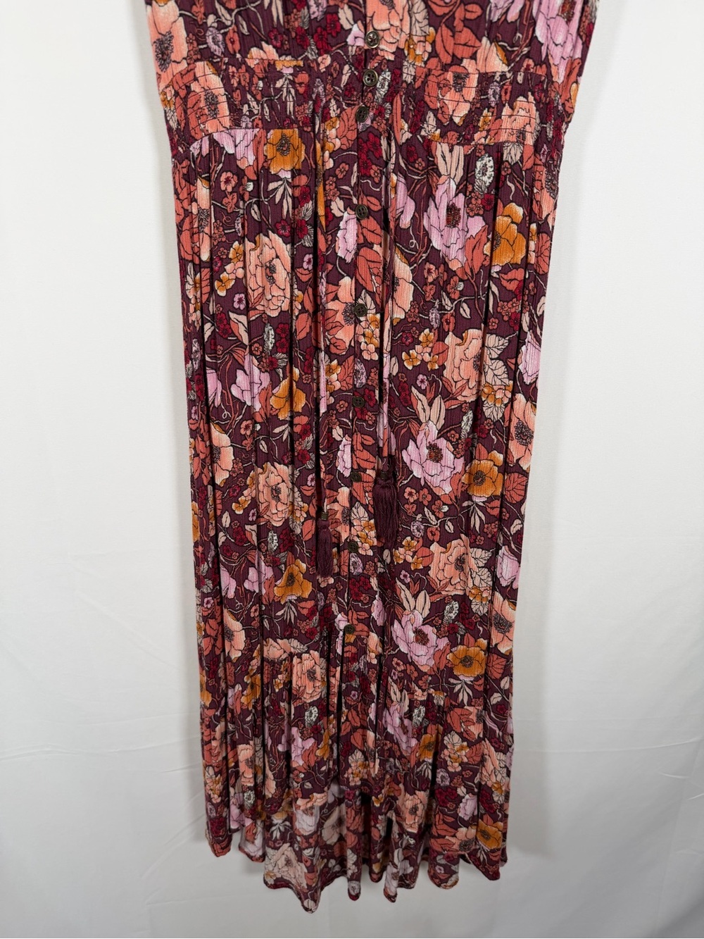 Knox Rose Boho Burgundy Floral Midi Dress with Pink & Mustard Accents - Picture 4 of 7